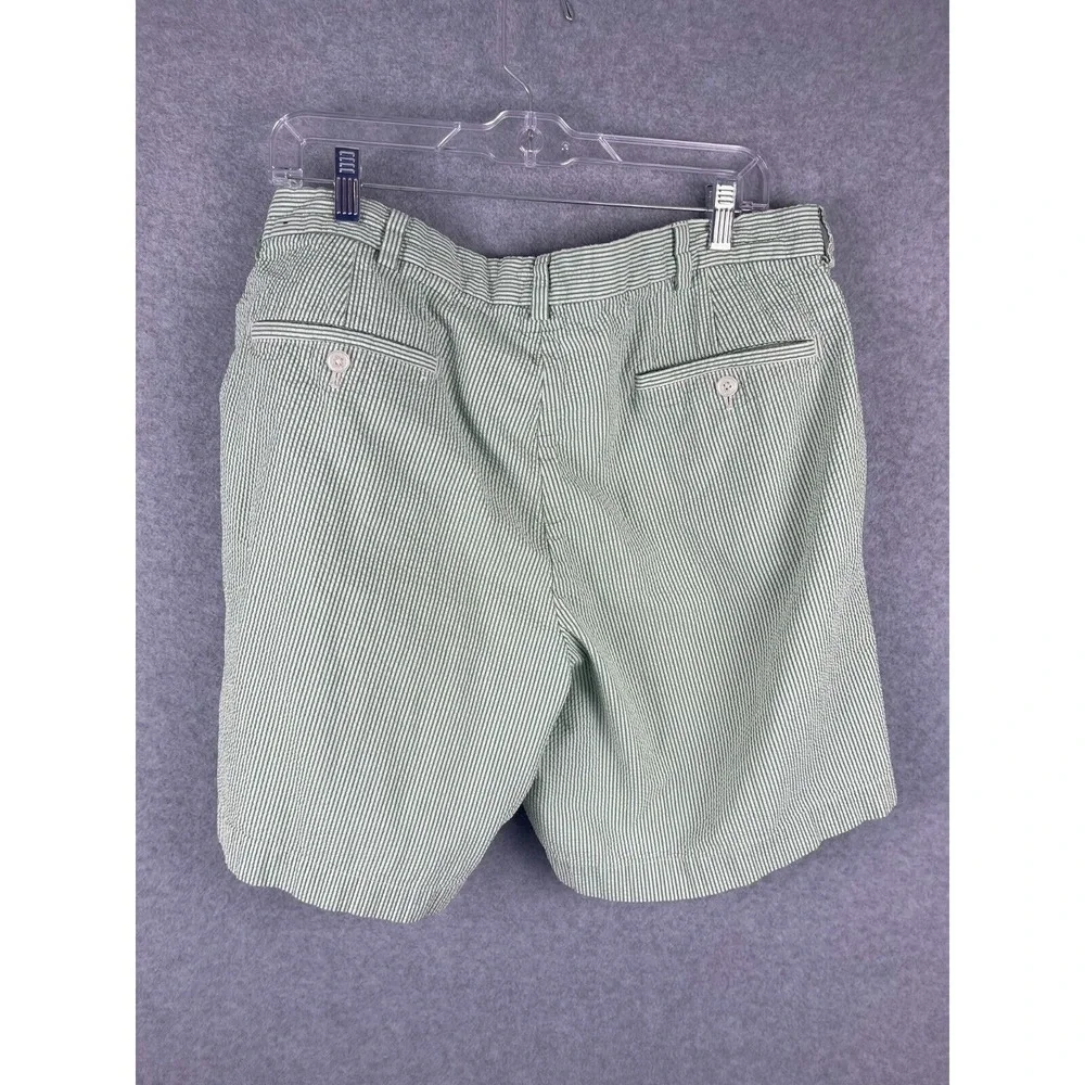 Brooks Brothers Shorts Mens 38 (Measures 36) Green Striped Beach Seersucker‎